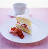 A piece of raspberry cream cake