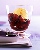 Saffron ice cream with berry compote