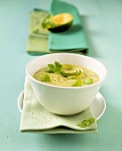 Avocado soup with lime zest and coriander leaves