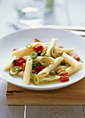 Pasta salad with olives, peppers and capers