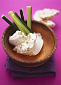 Lemon soft cheese with cucumber and rice wafer