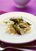 Green asparagus curry with basmati rice