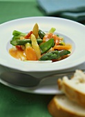 Leipzig style mixed vegetables with asparagus and shrimps
