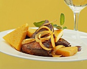 Glazed calf's liver with onions, sage and polenta