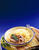 Saltimbocca (veal, ham, sage) with ribbon pasta