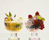 Ice cream sundaes with fruit and berries