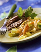 Poached beef fillet with vegetables