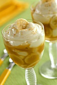 Mascarpone and caramel mousse with banana pieces