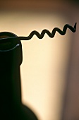 A corkscrew on a bottle