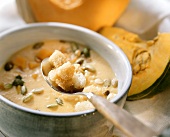 Cream of pumpkin soup with croutons