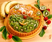 Peach and kiwi fruit flan for children's party
