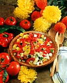Vegetable salad with dahlia flowers