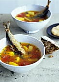 Fish soup with fried sardine