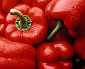 Red peppers with drops of water (close-up)