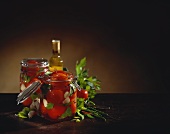 Bottled tomatoes in preserving jars