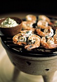 Shrimps with herbs on the grill and mayonnaise
