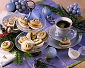 Walnut biscuits with rolled oats for Christmas; coffee