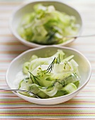Strips of chilled cucumber with yoghurt and dill