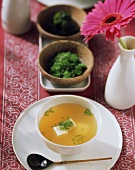 Miso soup with tofu and seaweed