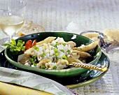 Risotto with asparagus, peas and button mushrooms