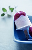 Vanilla and raspberry ice on a stick