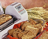 Bread-maker and various types of bread in bread basket