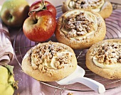 Apple snails with crumble topping on cake rack