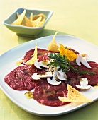 Beef carpaccio with ceps and Parmesan crisps
