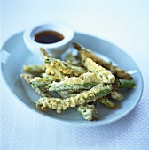 Deep-fried green asparagus with soy sauce