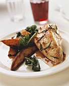 Chicken breast with rosemary, spinach and sweet potatoes