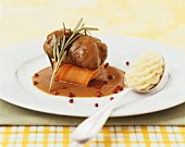 Venison roulade with cranberries and mashed potato