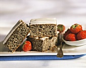 Iced poppy seed slices with fresh strawberries