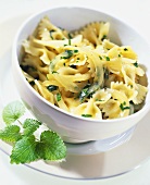 Farfalle with honey onions and herbs