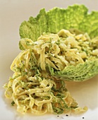 Ribbon pasta with savoy cabbage sauce