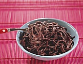 Chocolate noodles with sugar