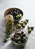 An assortment of pickled olives