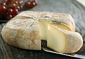 Mahon (semi-hard cheese from the Balearics), a piece cut off