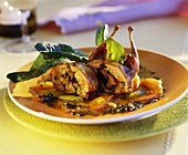 Stuffed quail with spinach and pine nuts
