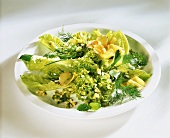 Lettuce with herbs and rose petals