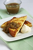 French toast with apple puree and cream