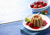 Halvas (Greek semolina pudding) with strawberry sauce