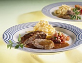 Roast veal shank with tomato ragout and ribbon pasta