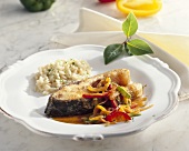 Carp cutlet with peppers and rice