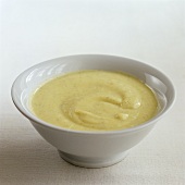 Custard in a white bowl