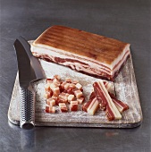 Pancetta, partly diced and cut into strips