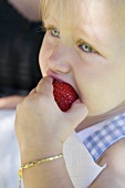 Small girl eating strawberry