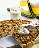 Savoy quiche with yoghurt and cress dip