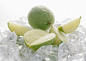 Frozen limes on ice cubes
