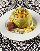 Stuffed cabbage and lamb cutlet