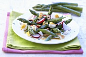 Green asparagus salad with radishes and egg